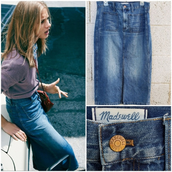 MadewellWomen's Blue Denim‎ Midi Skirt